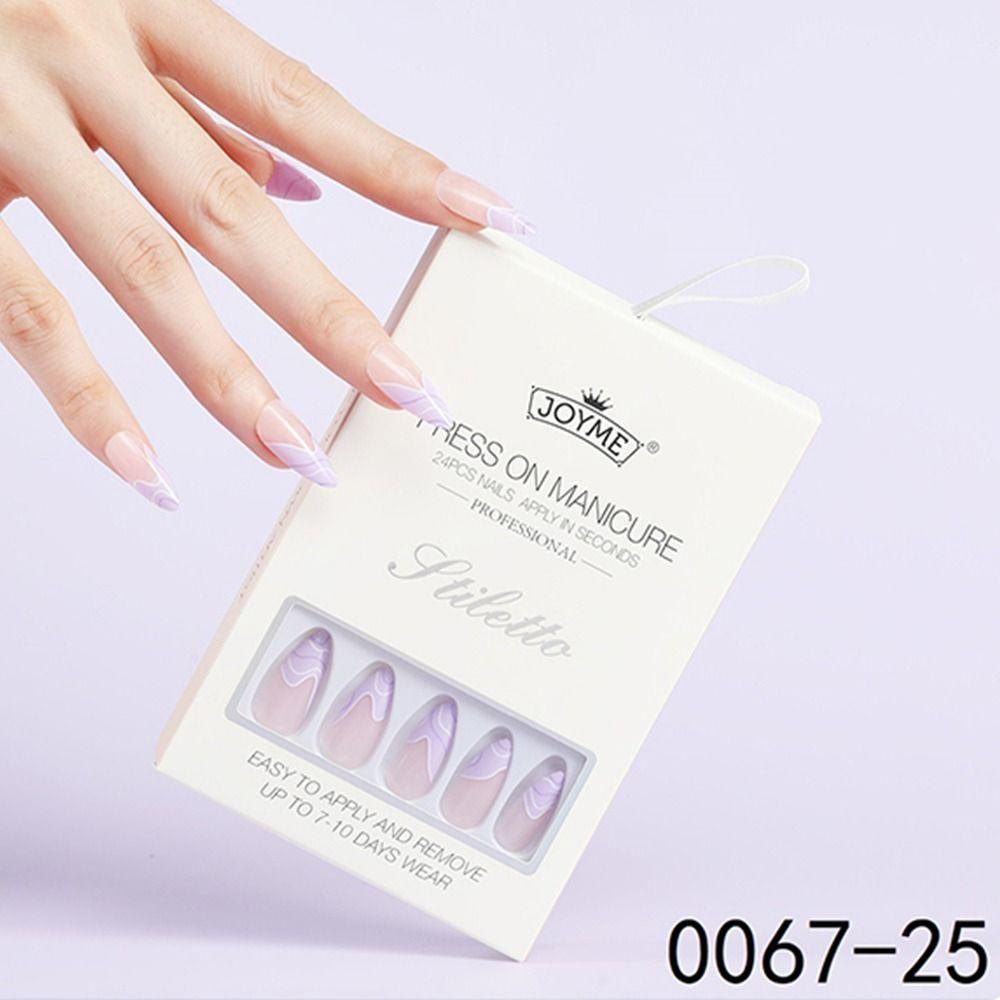 MIHAN1 Set 24 Móng Tay Giả Màu Đen / Hồng / Xanh Lá Kiểu Pháp MIHAN1