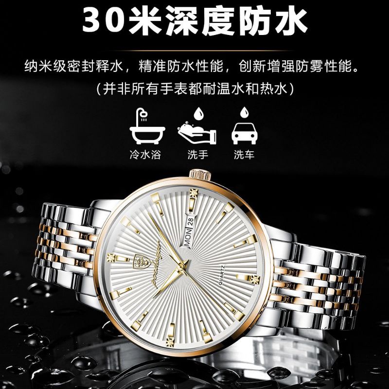 Đồng hồ Nam POEDAGAR mặt xẻ quạt, đồng hồ chính hãng dây thép đúc lõi thạch anh chống xước chống nước