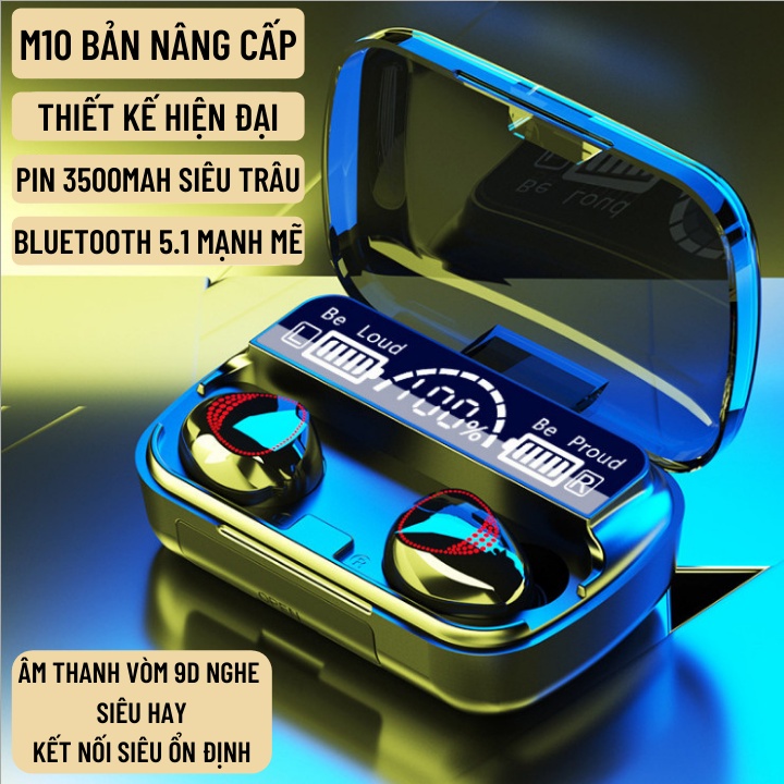 Tai Nghe Bluetooth M10 Phiên Bản Nâng Cấp Pro Chip 5.1 Mạnh Mẽ Pin 3500mah Cực Trâu Mic Đàm Thoại 2 Bên Hỗ Trợ