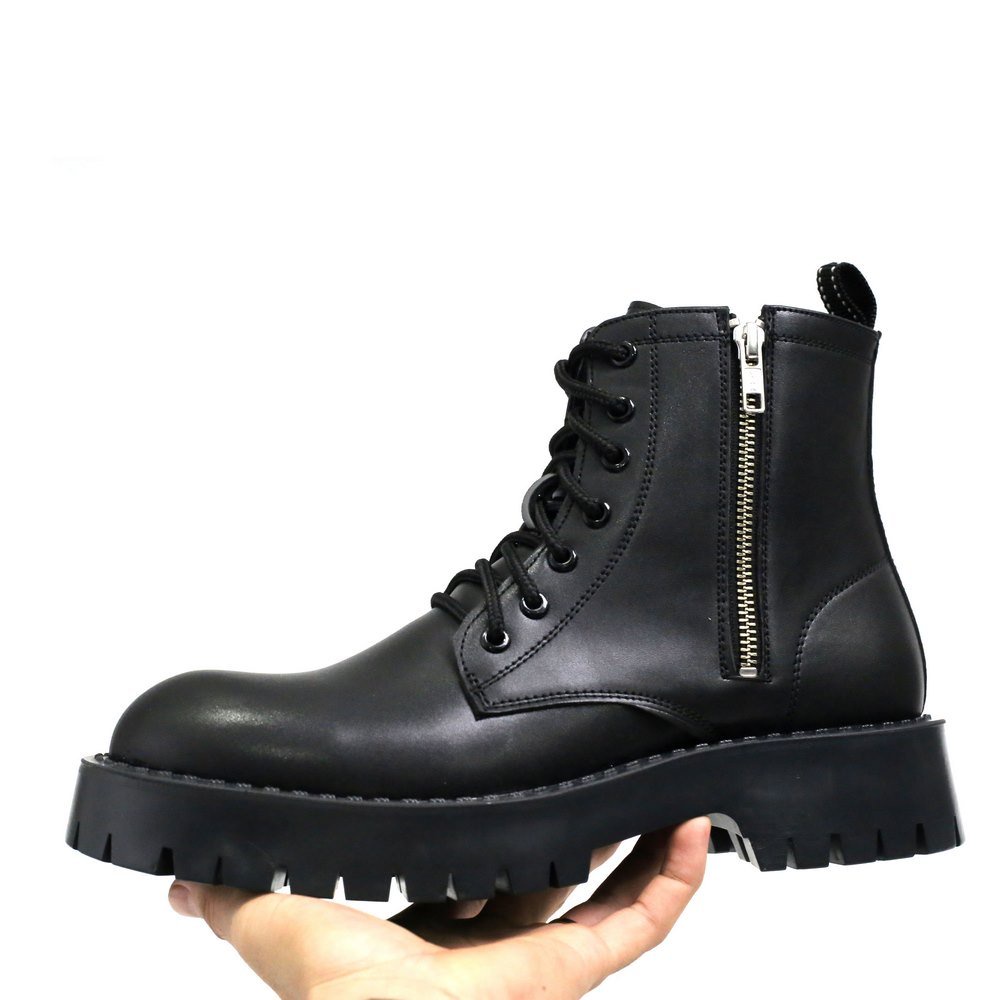 Giày chunky combat boots da thời trang MĐ G1111 da lì chống nhăn, khóa kéo phiên bản đế chunky cao cấp