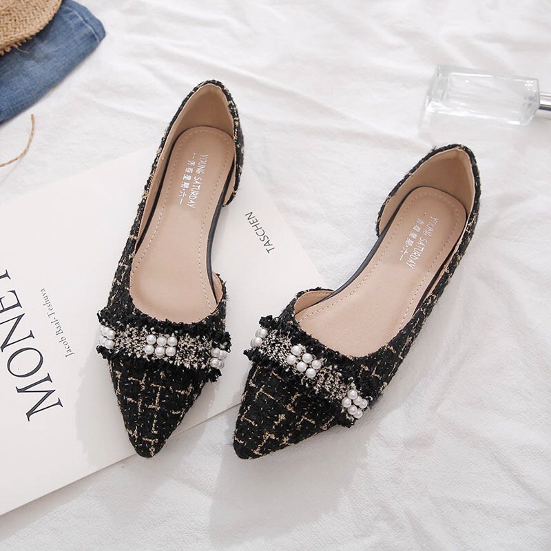 Giày bệt búp bê nữ phối dạ khoét eo xinh xắn da mềm êm chân BB-0191