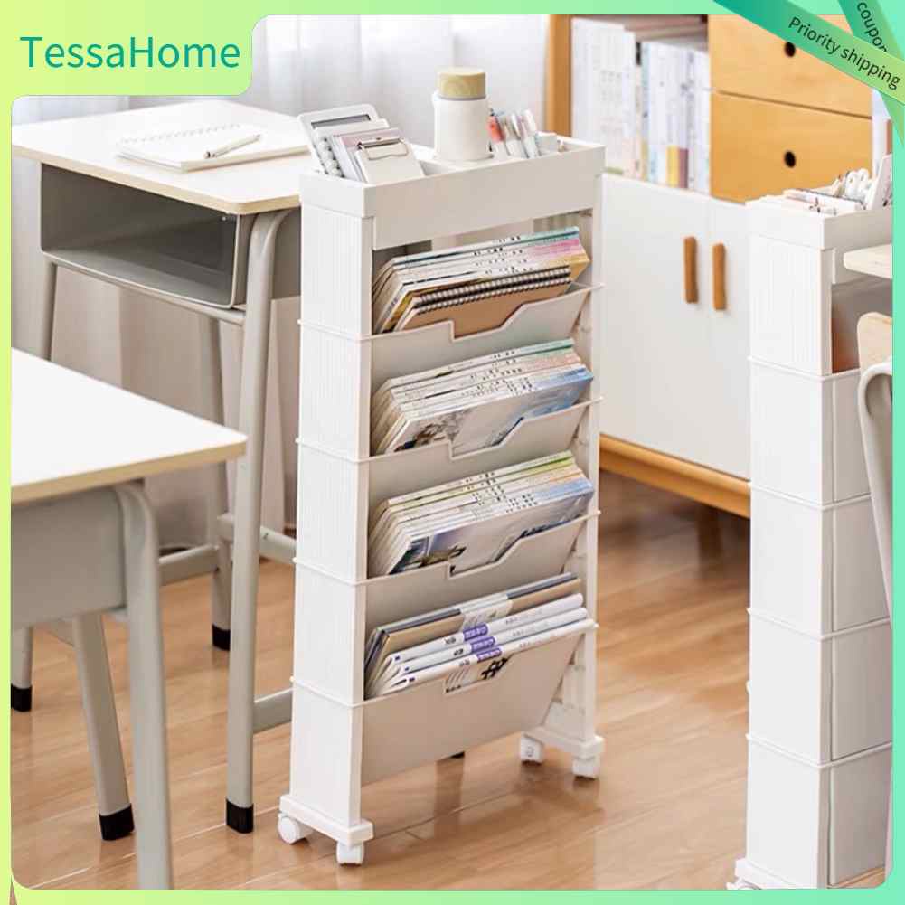TessaHome Giá sách lớp học Nhiều có thể gập lại với Bánh xe đa năng lưu trữ mở rộng cho phòng khách