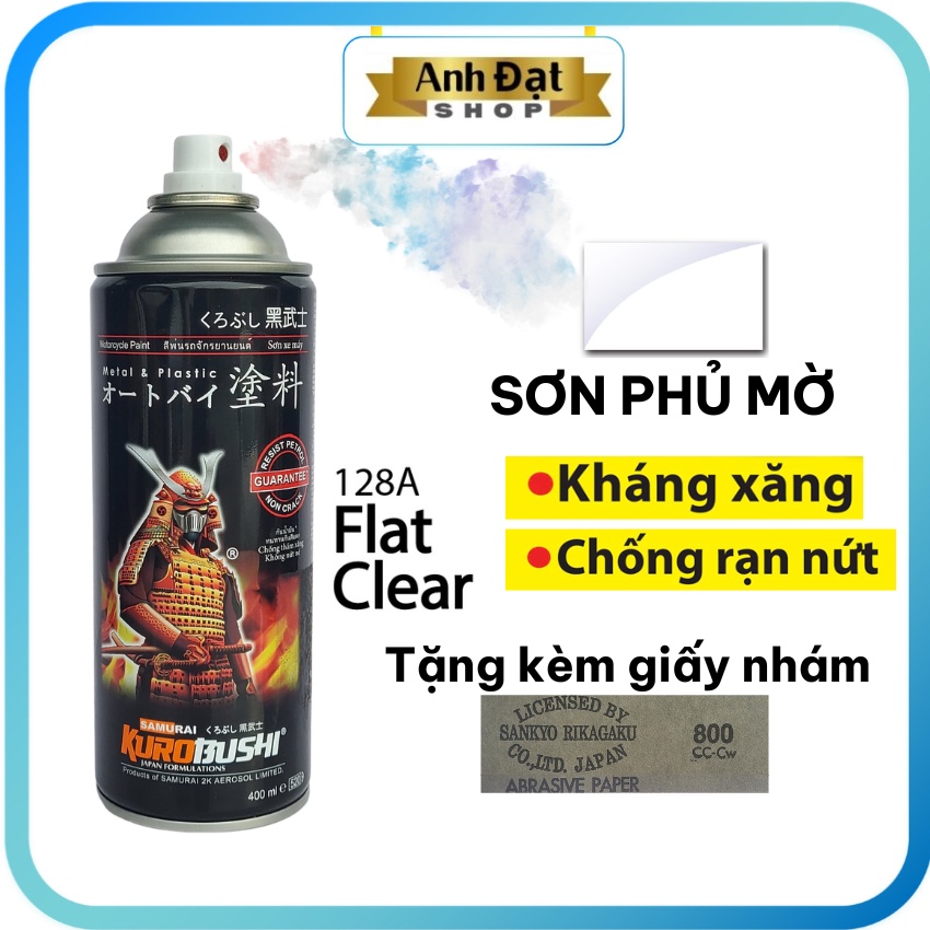 Sơn xịt samuai màu trong mờ, sơn phủ 128A, dung tích 400ml, có khả năng kháng xăng(A92, A95), chống rạn nứt, bình xịt