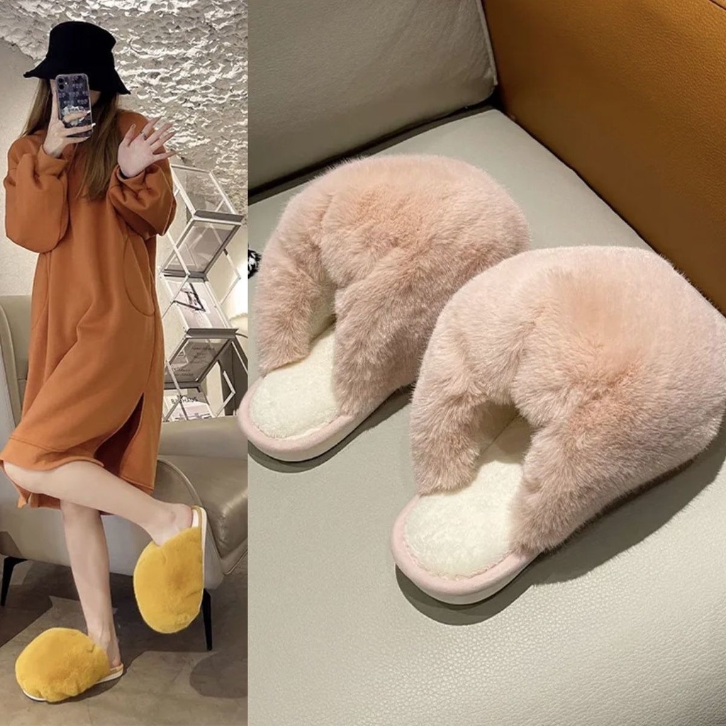 Dép lông có giá trị cao dép bông dễ thương trong nhà chống trượt mùa thu đông hot trên mạng thời trang instagram cho nữ