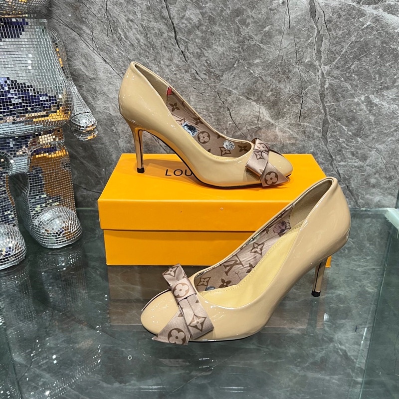 Giày cao Gót da Bóng Nơ Hoạ Tiết