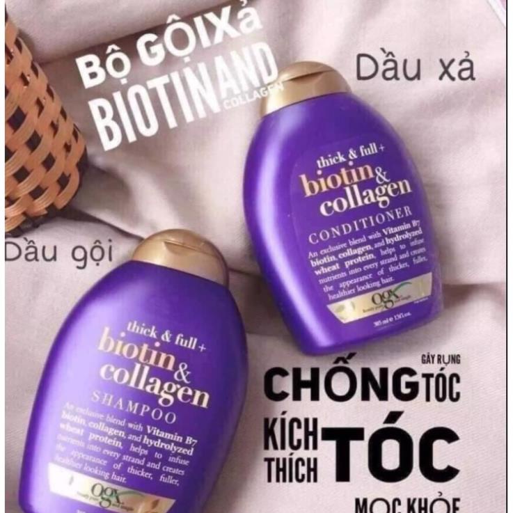 Cặp Dầu Gội Xả Biotin & Collagen OGX Thick & Full Nuôi Dưỡng và Kích Thích Mọc Tóc