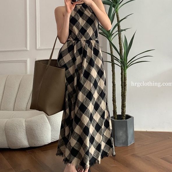 Đầm Hai Dây Dáng Dài Họa Tiết Sọc Caro Phong Cách Pháp Cao Cấp Thời Trang Mùa Hè Hàng Mới Dành Cho Bạn Nữ