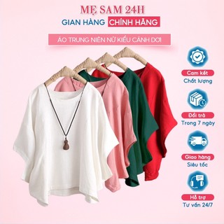Áo trung niên nữ dáng cánh dơi Mẹ Sam 24h chất liệu mềm mát form rộng giấu bụng che khuyết điểm AKH.36