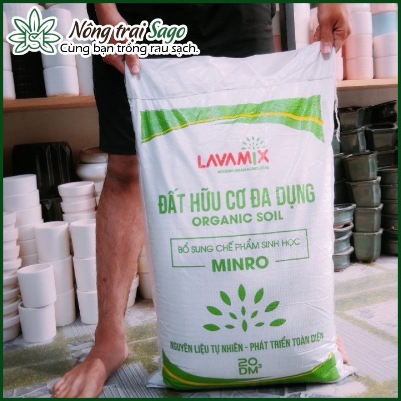 Đất trồng cây trộn sẵn phân bón hữu cơ (bao 20dm3 ~ 10kg) - Đất hữu cơ đa dụng Lavamix trồng rau, hoa - Nông Trại Sago