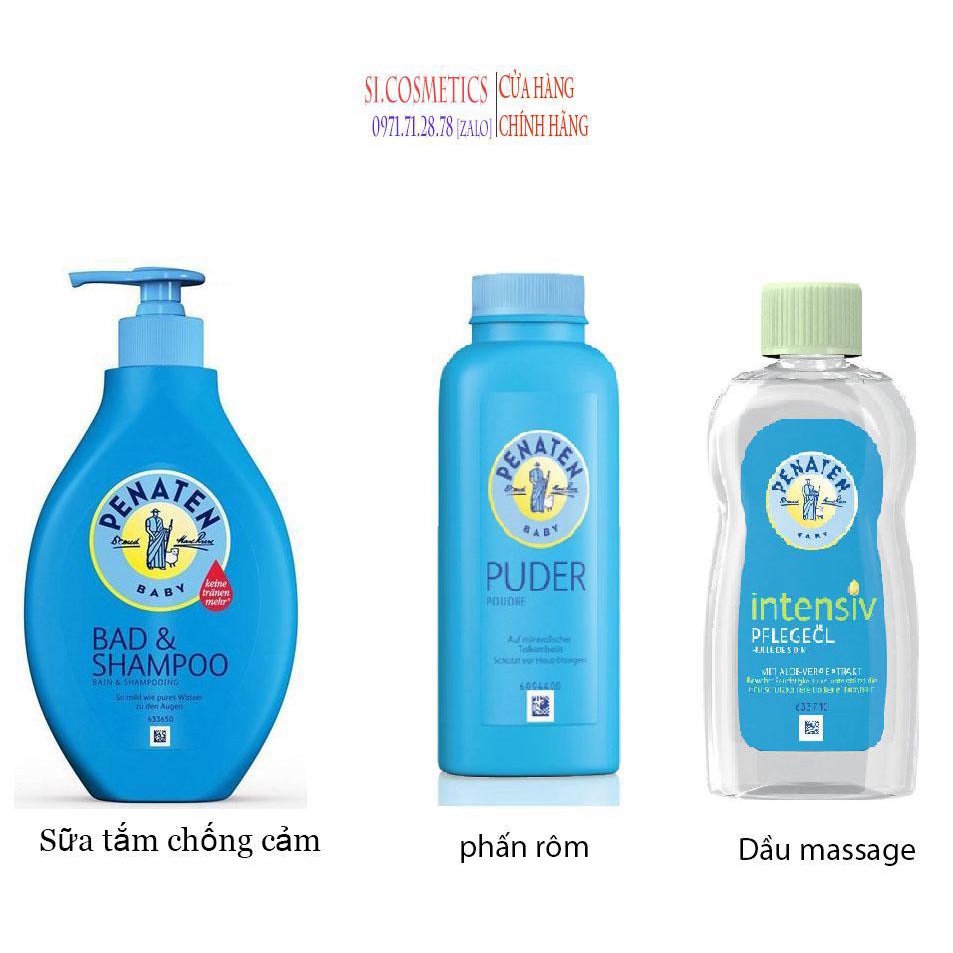 Sản phầm chăm sóc cho bé: sữa tắm gội chống cảm cúm Penaten - phấn rôm penaten - dầu mɑssage penaten