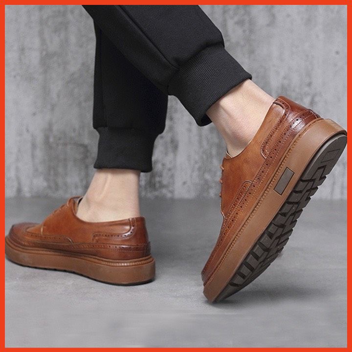Giày Tây Nam Công Sở Cao Cấp Da Thật Họa Tiết Vintage Kiểu Dáng Trẻ Trung Sang Trọng Tăng Chiều Cao 4cm