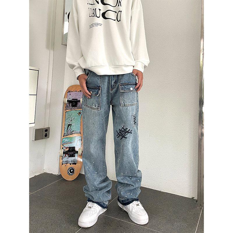 Quần Jean Dài Dáng Suông Phối Nhiều Túi Cá Tính Cho Nam Và Nữ