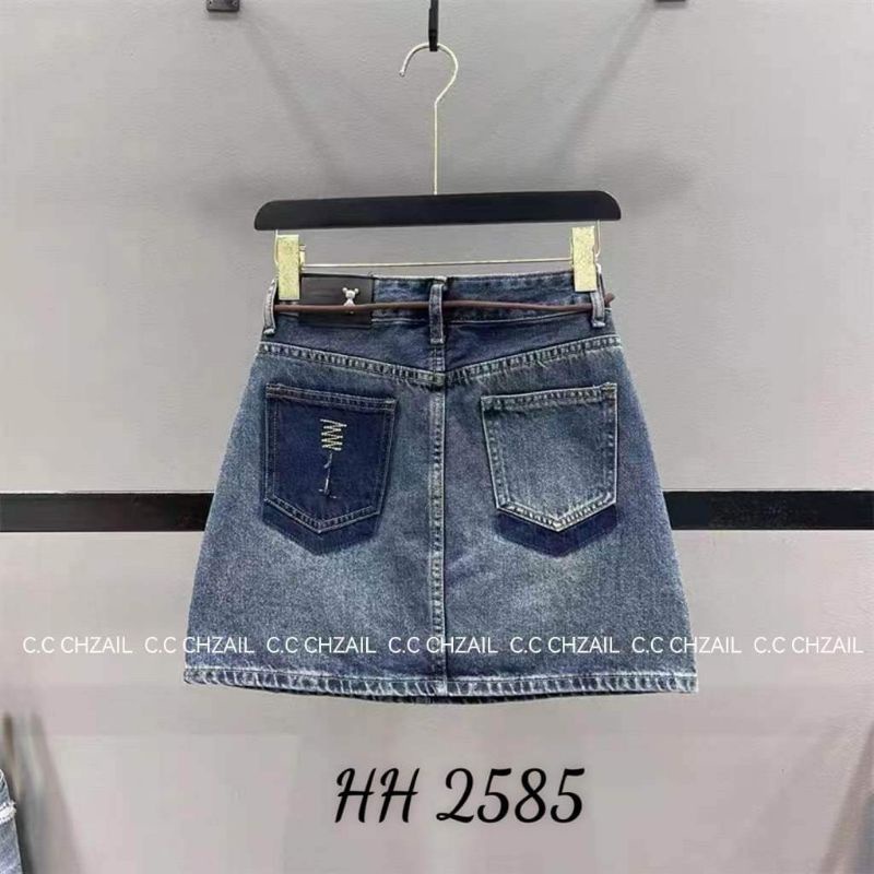 Chân váy jeans dây nâu hàng QCL1