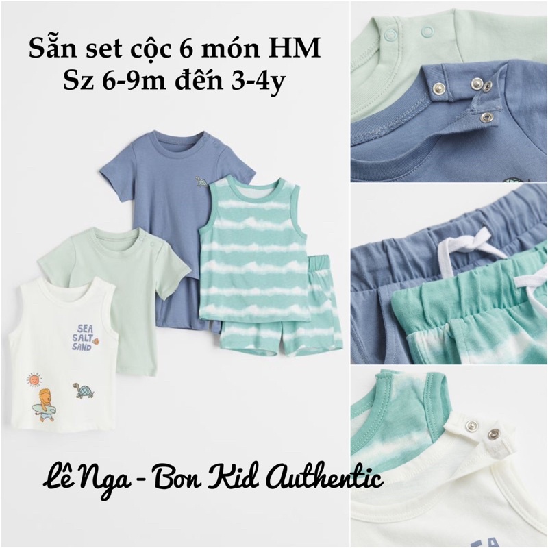 Set bộ 6 món HM US/ES sz từ 6-9m đến 3-4y (Lưu ý từ sz 2y trở lên ko có cúc vai)