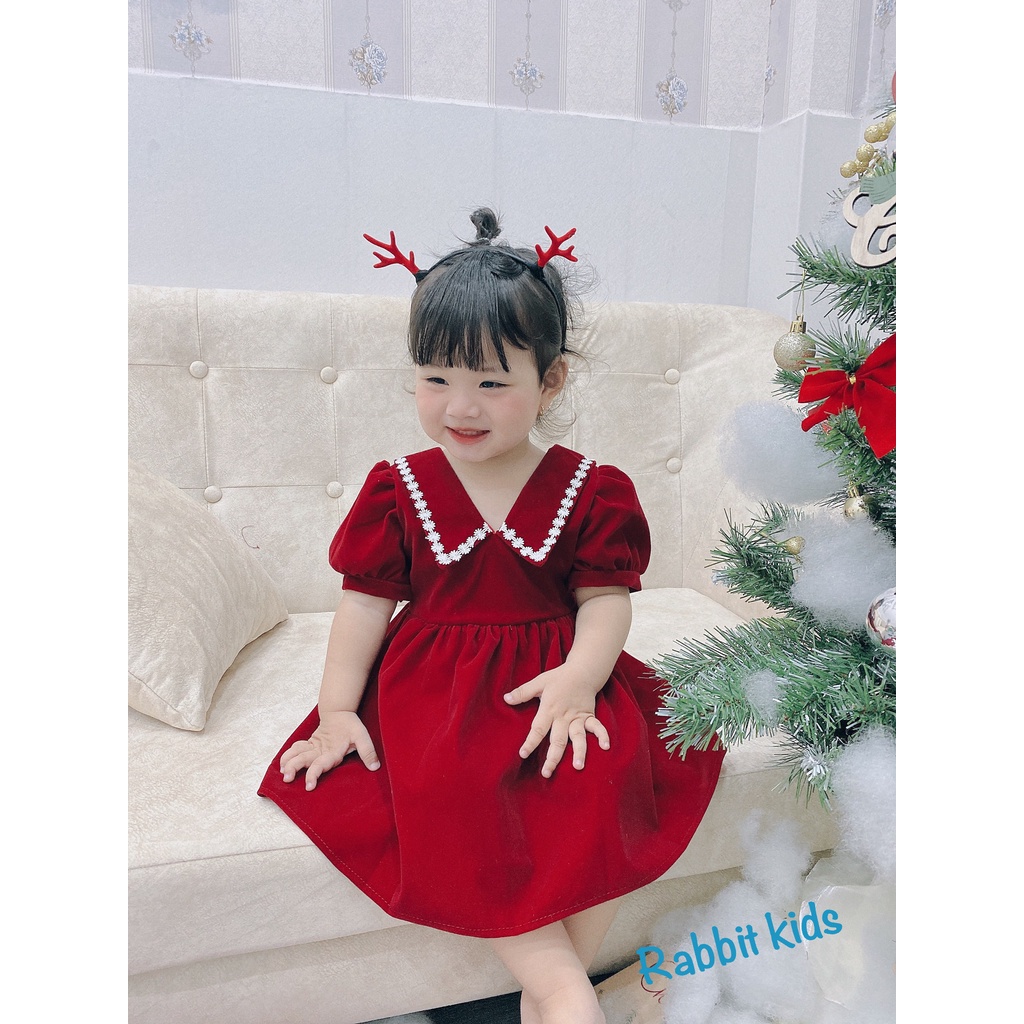 Váy Bé Gái Size Đại 8-40kg💝FREESHIP💝 Rabbit Kids-Đầm Nhung Đỏ Chuỗi Ngọc Trẻ Em 1,2,3,4,5,6,7,8,9,10 tuổi