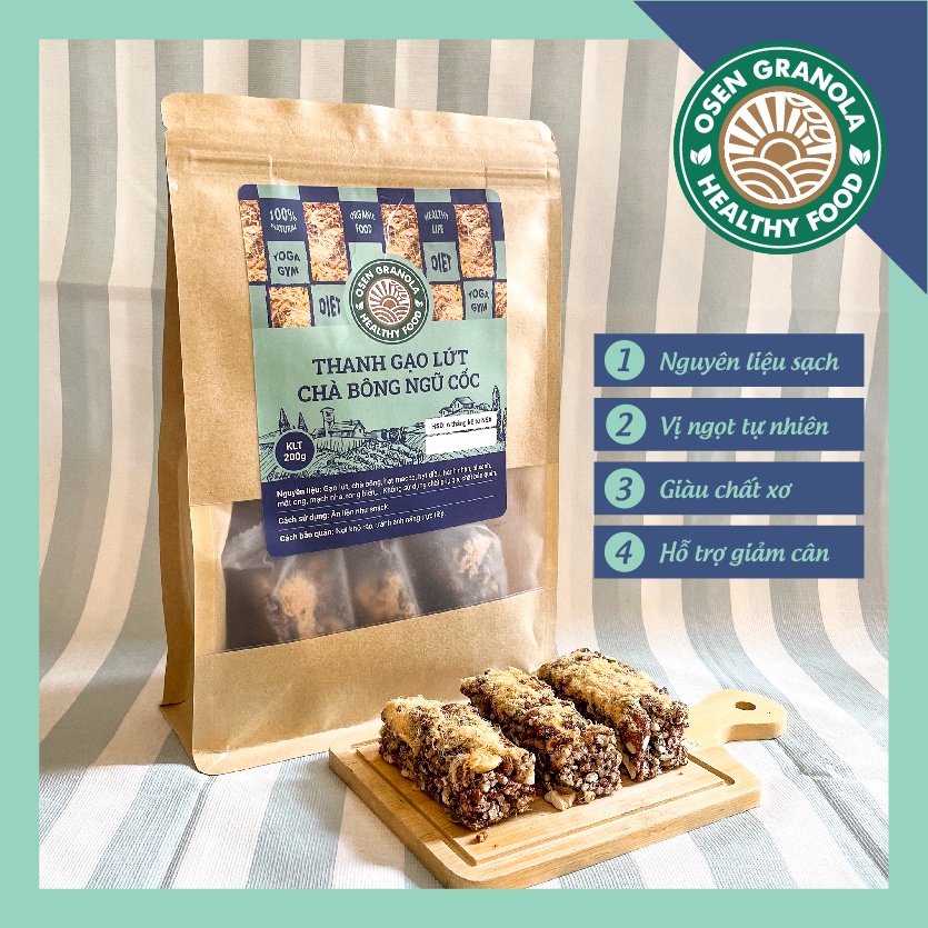 Bánh Ăn Kiêng Gạo Lứt Granola Mix Chà Bông Ngũ Cốc Gói 200gr.