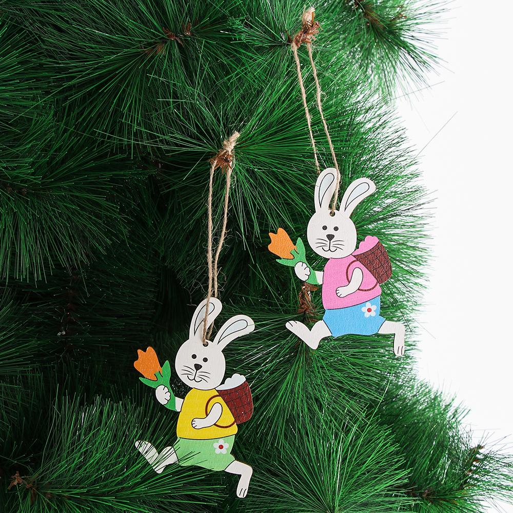 LONTIME Set 10 Phụ Kiện Treo Trang Trí Bằng Gỗ Hình Thỏ Phục Sinh DIY