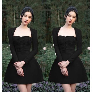 Đầm dự tiệc dáng xòe xếp ly tay dài sang trọng mini Emilyshop