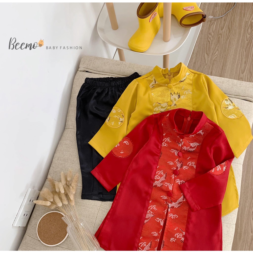 Áo dài cách tân cổ tàu phối gấm Beemo cho bé trai