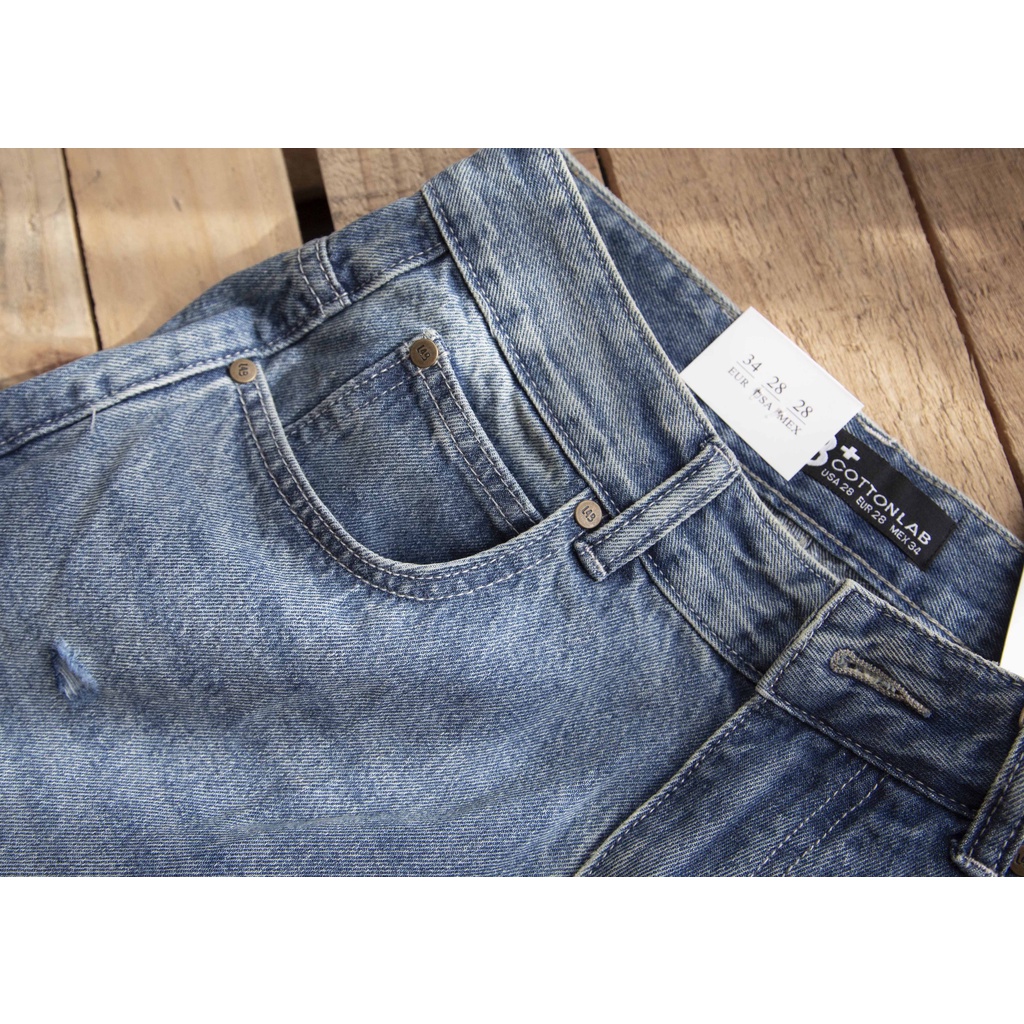 Quần Jean nam màu xanh rách fom baggy LAB221119