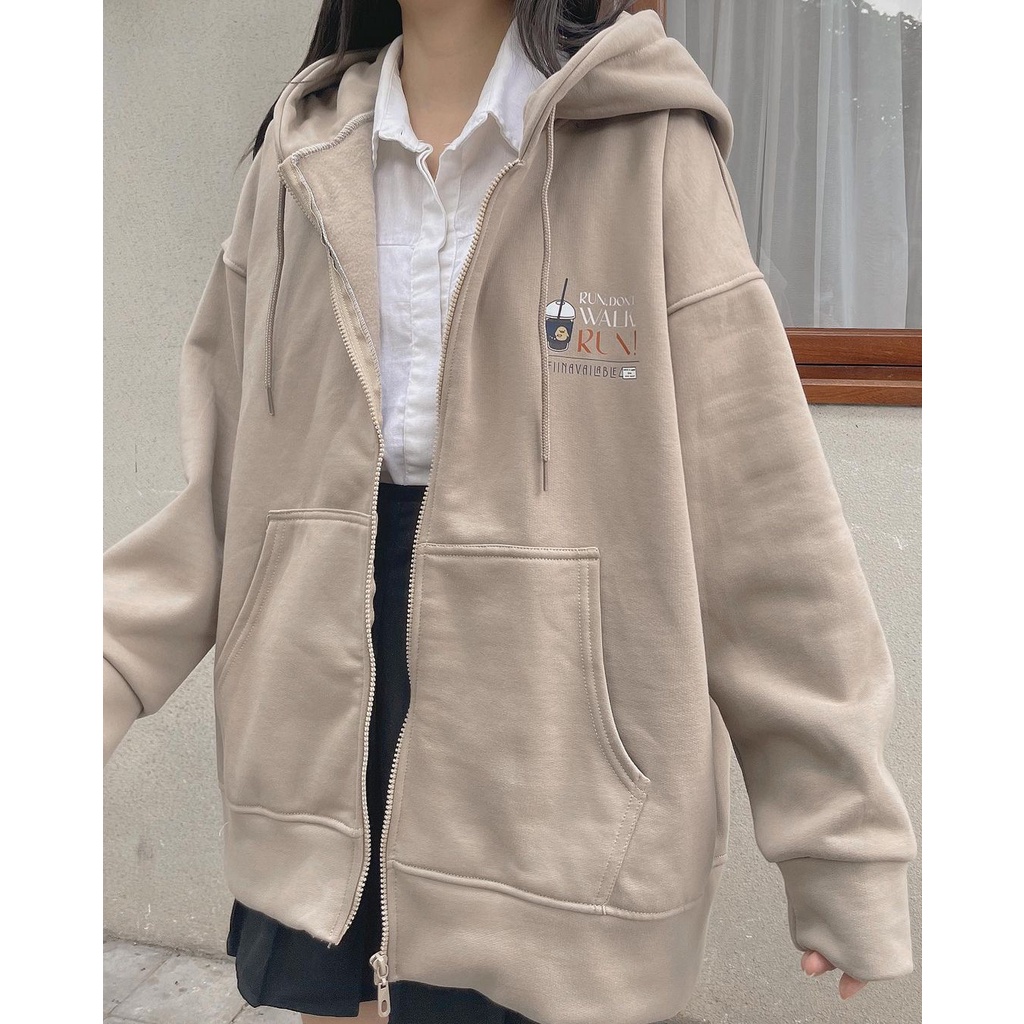 Áo khoác nỉ bông in chữ RUN DON'T WALK nhiều màu ulzzang basic - Made by Fiin