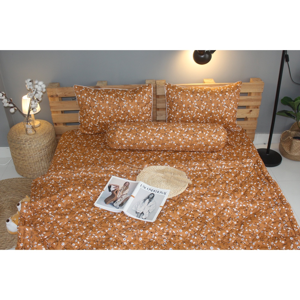 Bộ drap gối KHA LY - cotton thiên nhiên - Daisy-Cam - VN316