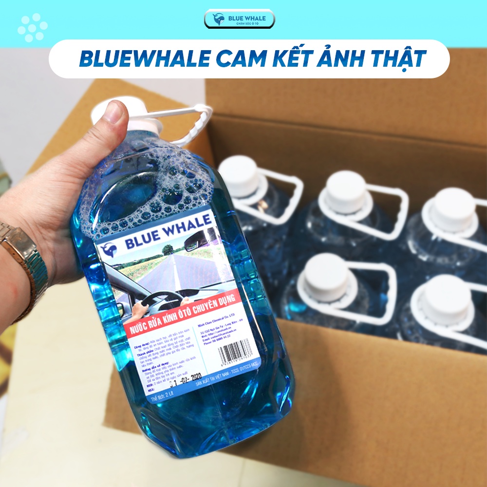Combo 2 chai nước rửa kính ô tô BlueWhale 2.0 Lít, đổ trực tiếp phù hợp với mọi loại xe hơi, dễ dàng thay tại nhà