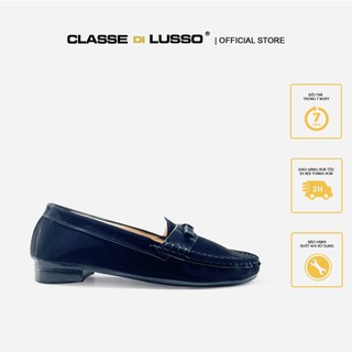 Lusso - giày mọi moccasin nữ da đen tuyền cm02209bf