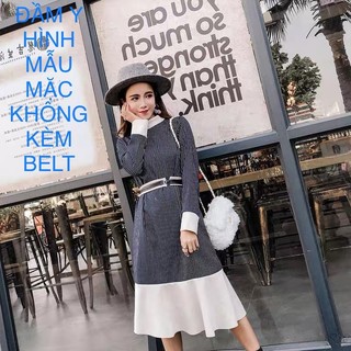 Đầm Dạ Phối Da Lộn Sang Trọng, Tà Xéo, 2hand