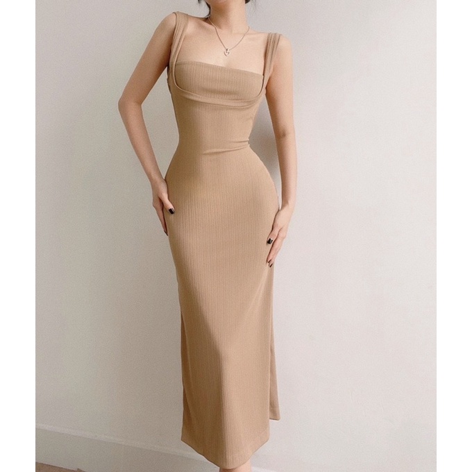 EmLady Dress NEW - Đầm Midi lưng đan dây ôm body chất thun tăm mềm xốp sang trọng