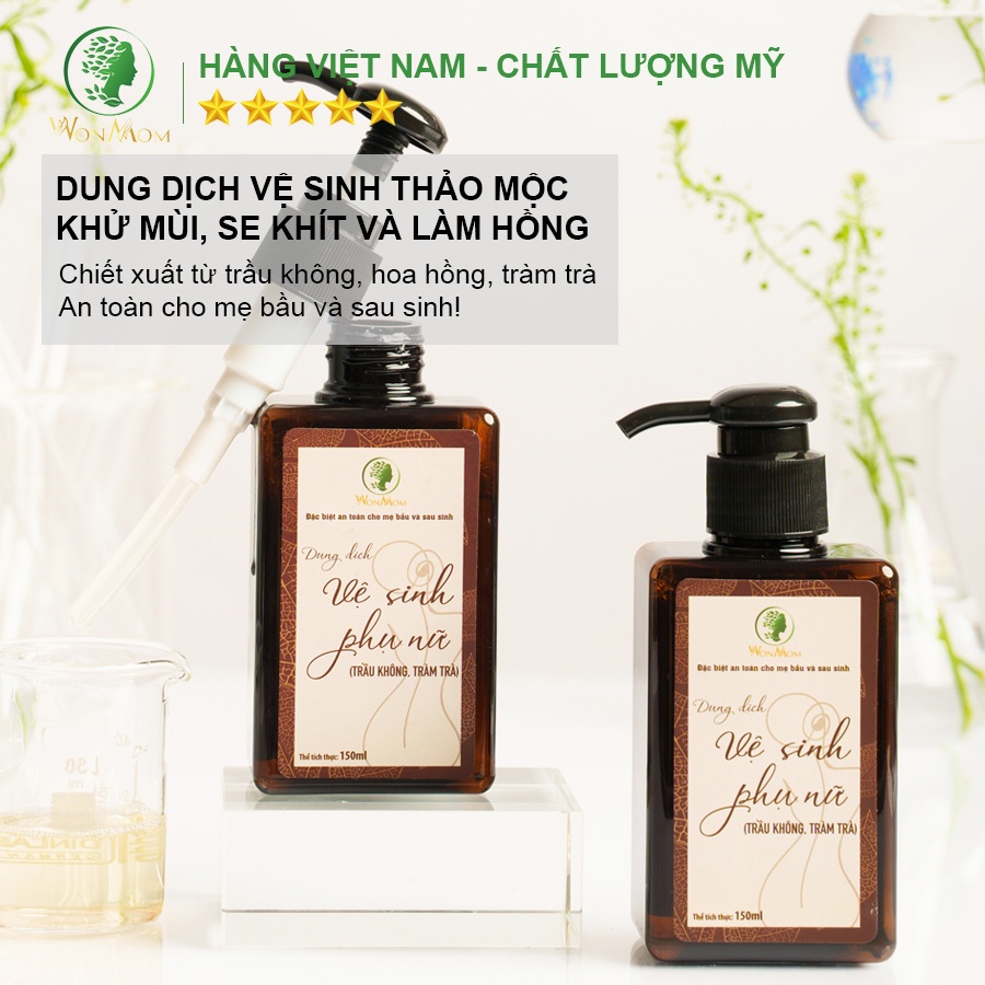 [ Giảm 35K - Đơn 339K ] Dung dịch vệ sinh phụ nữ thảo mộc, giúp thơm tho, sạch sẽ vùng kín Wonmom ( 150 ml )