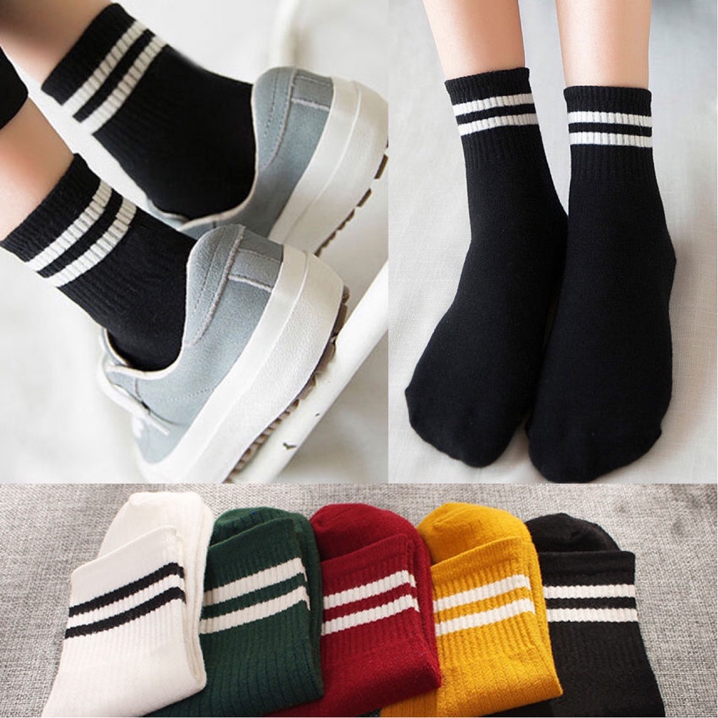 Tất cotton sọc tròn 2 vòng,vớ cổ cao nam,nữ,tất thời trang nhiều màu sọc kẻ phong cách Hàn Quốc -FA Store