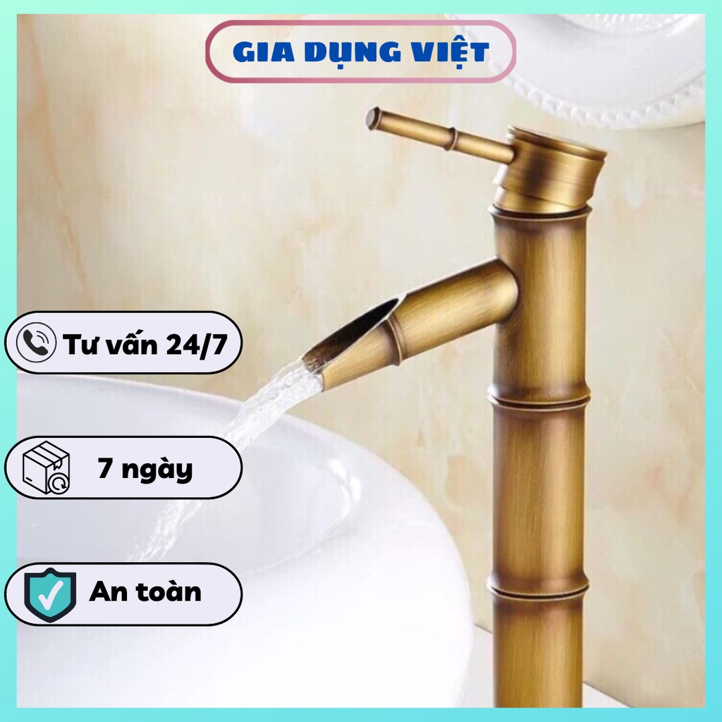 Vòi lavabo nóng lạnh chậu rửa mặt kiểu thân trúc giả cổ cao 30cm bằng đồng cao cấp phong cách cổ xưa ( VR030B1 )