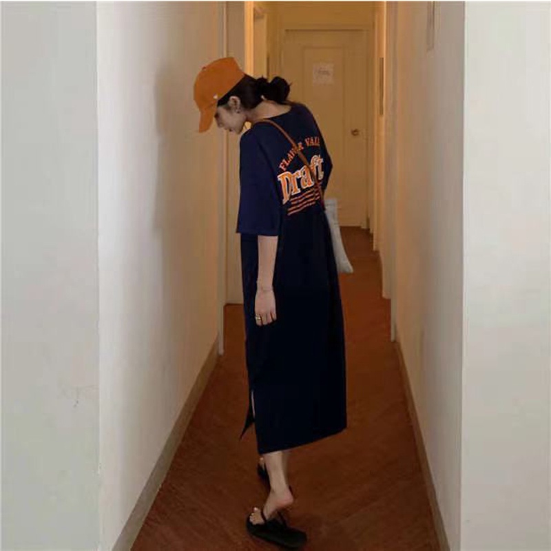 IELGY Đầm Tay Ngắn Dáng Rộng In Họa Tiết Hoạt Hình Dễ Thương Thời Trang Cho Nữ