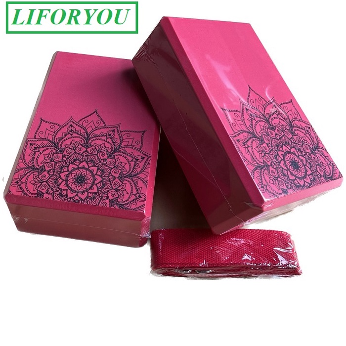 Combo 2 gối và 1 dây đai yoga cùng màu ( Gối in họa tiết hoa văn)
