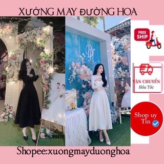 Đầm khoét ngực dáng xoè dự tiệc Xưởng May Đường Hoa kèm ảnh thật