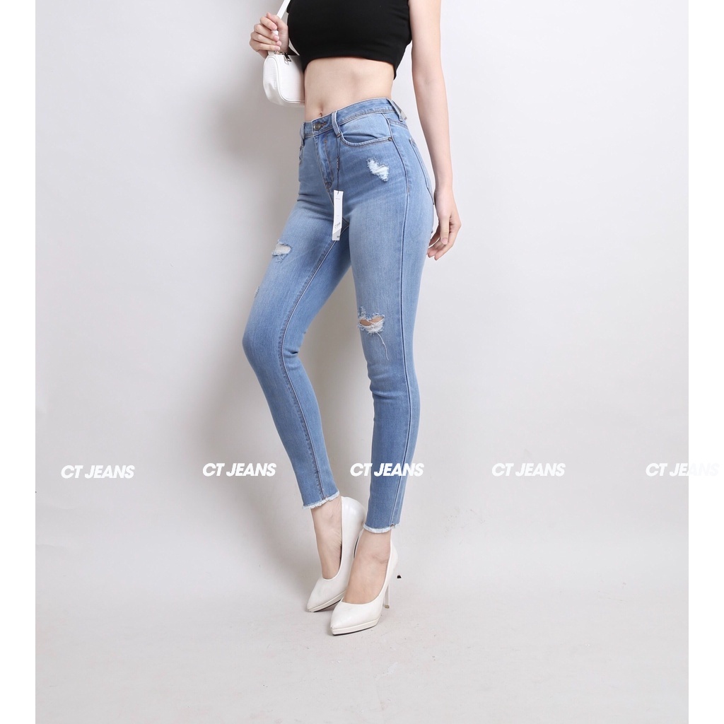 Quần skinny jean nữ bó rách 2 bên đùi chất vải co dãn 4 chiều thoáng mát CP40, CT JEANS