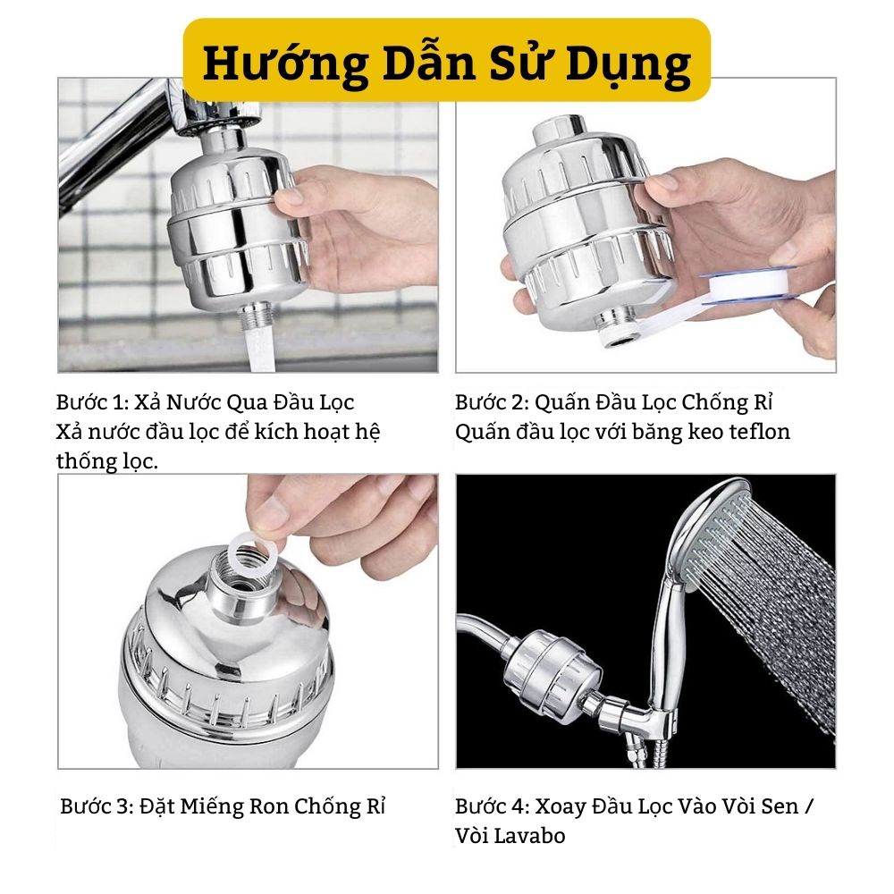 Homey - Đầu Lọc Nước Sạch Tại Vòi với Lõi Lọc 15 Tầng - Loại Bỏ Clo, Flo, Kim Loại &amp; Tạp Chất Cực Kỳ Hiệu Quả