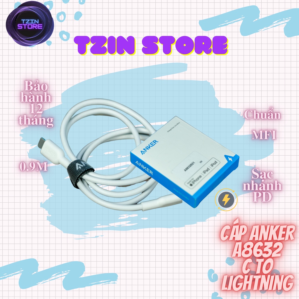 Cáp sạc nhanh Anker A8632 0.9m new fullbox BH 12T