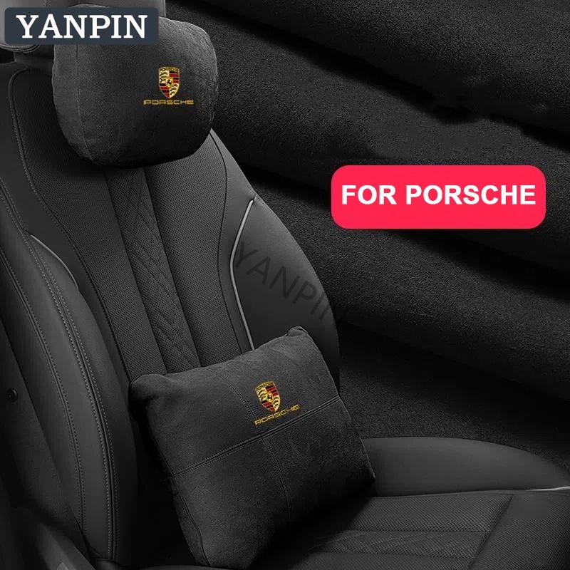 For Porsche Gối Tựa Đầu Xe Hơi Bằng Da Lộn Cho Panamera Macan New Cayenne Taycan 917 718 911 GT3 RWB