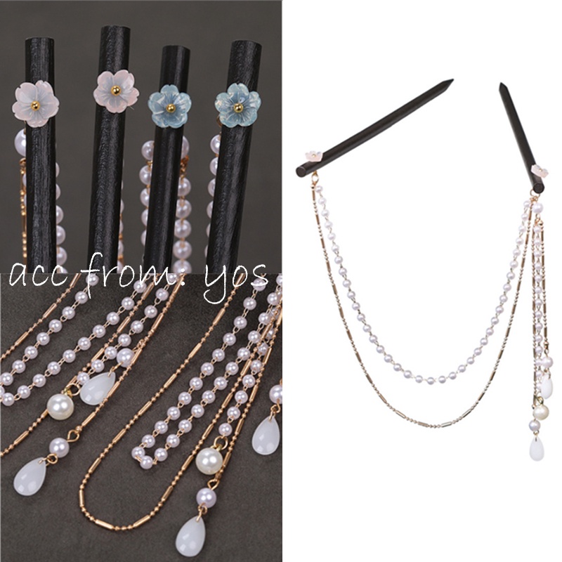 Trâm Cài Tóc Gỗ Đôi Phối Tua Rua Phong Cách Cổ Trang Trung Quốc Cho Nữ