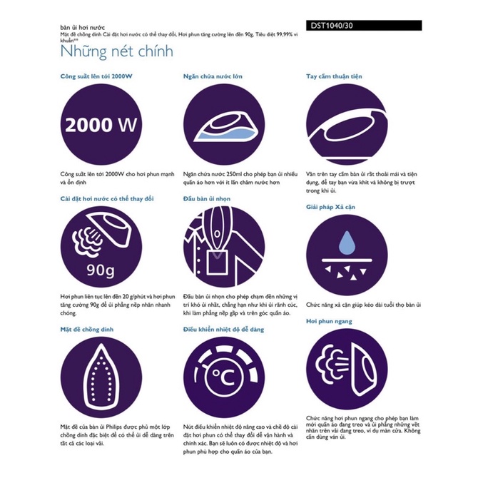 Bàn ủi hơi nước Philips DST1040   - Hàng chính hãng - Bảo hành 24 tháng