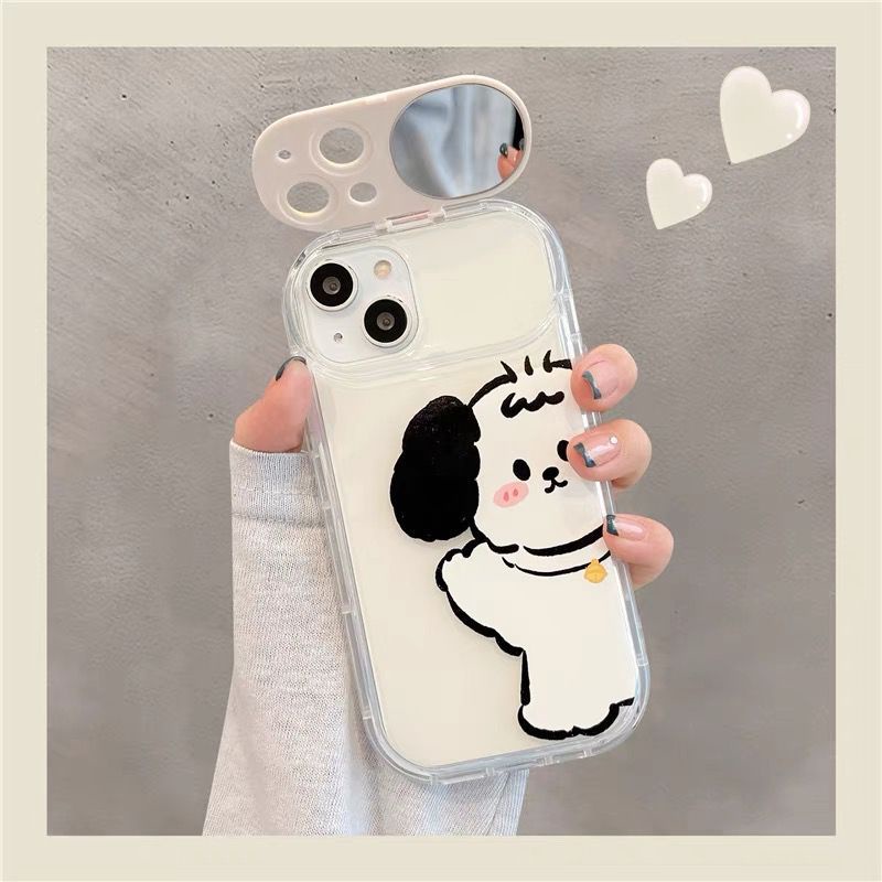 Ốp lưng iphone camera Mô hình chó con hoạt hình trang điểm nhỏ gương giá đỡ 7 / 7plus / 8 / 8plus / X / xs / xsmax / 11 / 12 / 13 / 14 / Plus / pro / pro max-5054