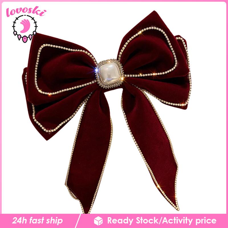 Kẹp Tóc Nơ Đính Đá Đuôi Dài Phong Cách Vintage