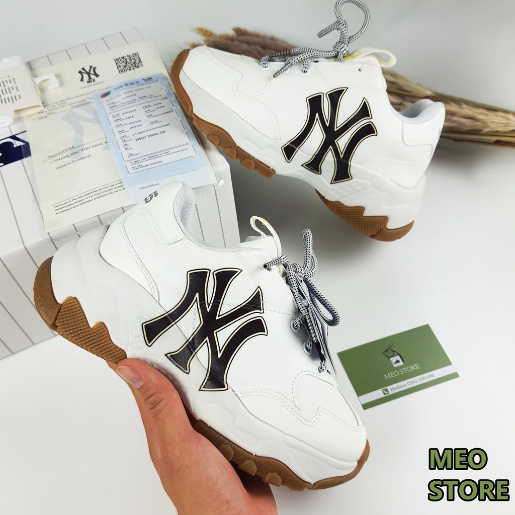 Giày_Mlb NY, Giày Thể Thao NY Đế Nâu Tách Hách Dáng Tăng Chiều Cao 5cm Bản Đẹp Full Hộp Xịn Và Phụ Kiện.