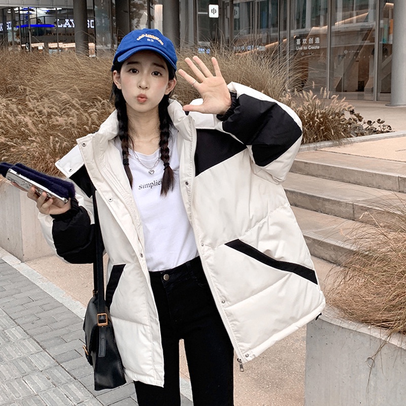 IELGY IELGY Áo Khoác Thể Thao cotton Dáng Rộng Có Nón Trùm Màu Sắc Phù Hợp Giữ Ấm Dành Cho Nữ