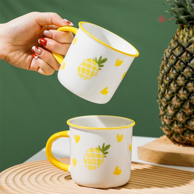 Cốc Sứ Tráng Men In Hình Quả Dứa Dễ Thương Dùng Trong Nhà/Văn Phòng