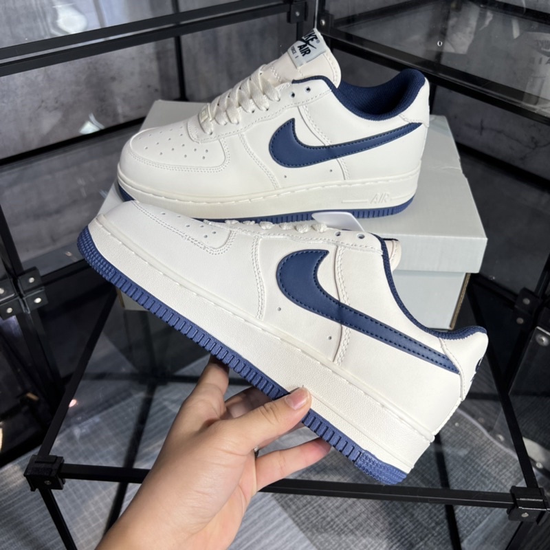 ⚡️FULL BOX⚡️Giày Af1 Trắng Kem Logo Xanh Navy Sc