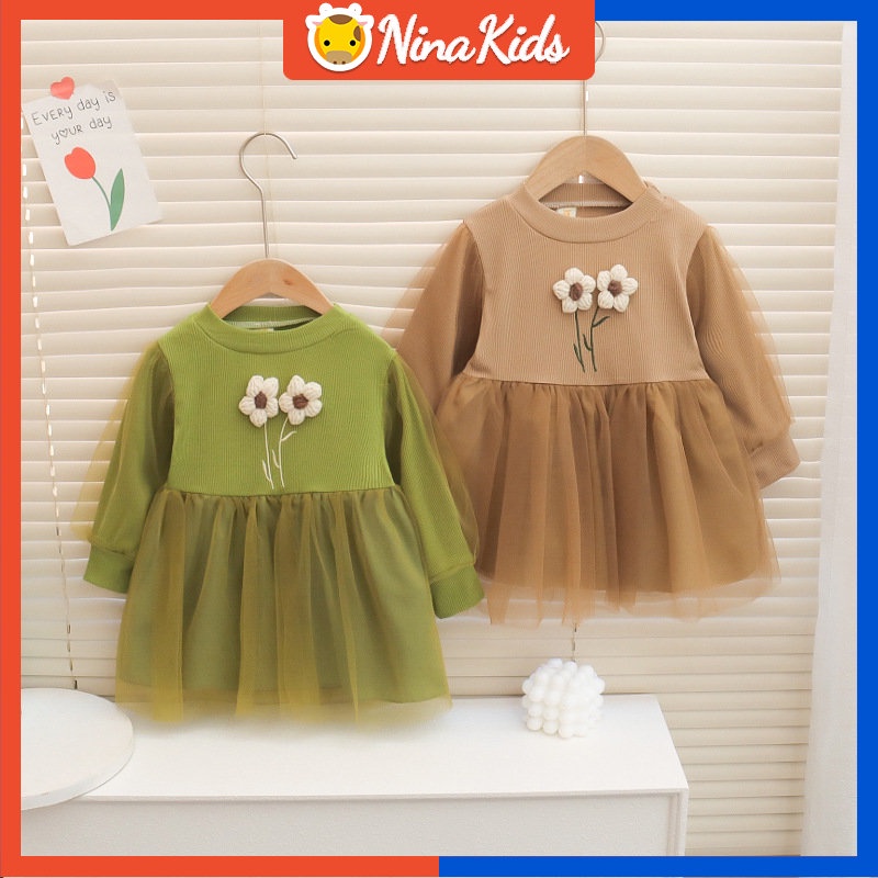 Đầm Bé Gái Từ 0-4 Tuổi Tay Dài In Hoa Dễ Thương