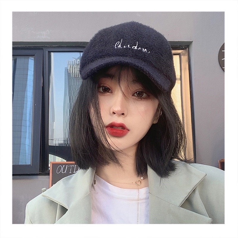 Mũ Thìa Len Pha Lông Thỏ Thêu Chữ Cực Ngầu